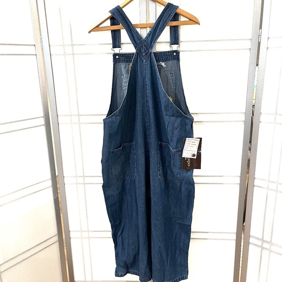 Vintage AGAPO Embroidered Denim Crop Overalls - Size L - Picture 3 of 8